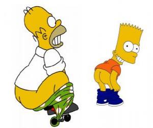 yapboz Homer bir tekerlek pantolon bağladım ve Bart arka öğretim taklit